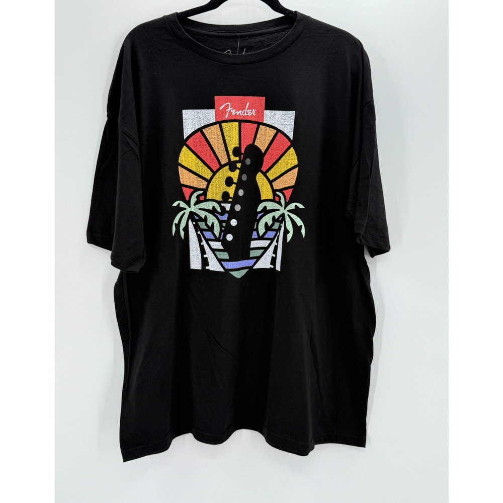 Fender T-Shirt Men's Palm Tree Short Sleeve Black Cotton Size 2XL New